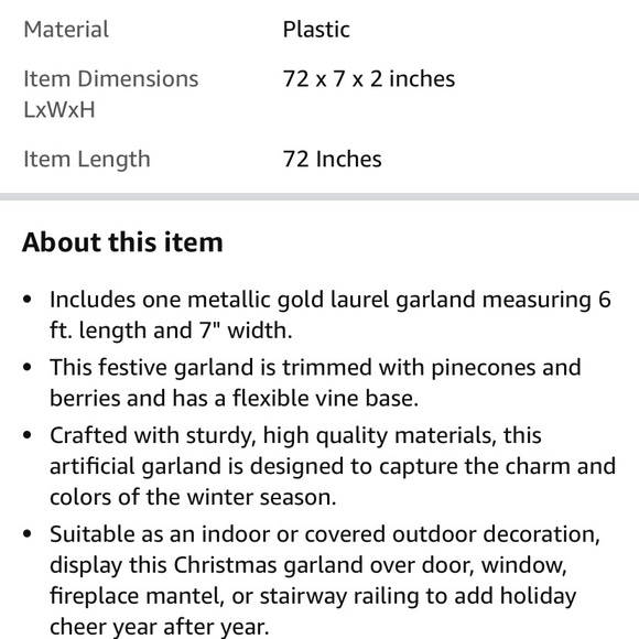 HGTV Home Collection Unlit Christmas Garland, Metallic Gold Laurel Leaves, 6 Ft - Picture 5 of 5